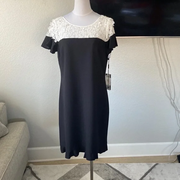 Karl Lagerfeld Paris Lace-Collar Sheath Dress, Black, Women's, 10